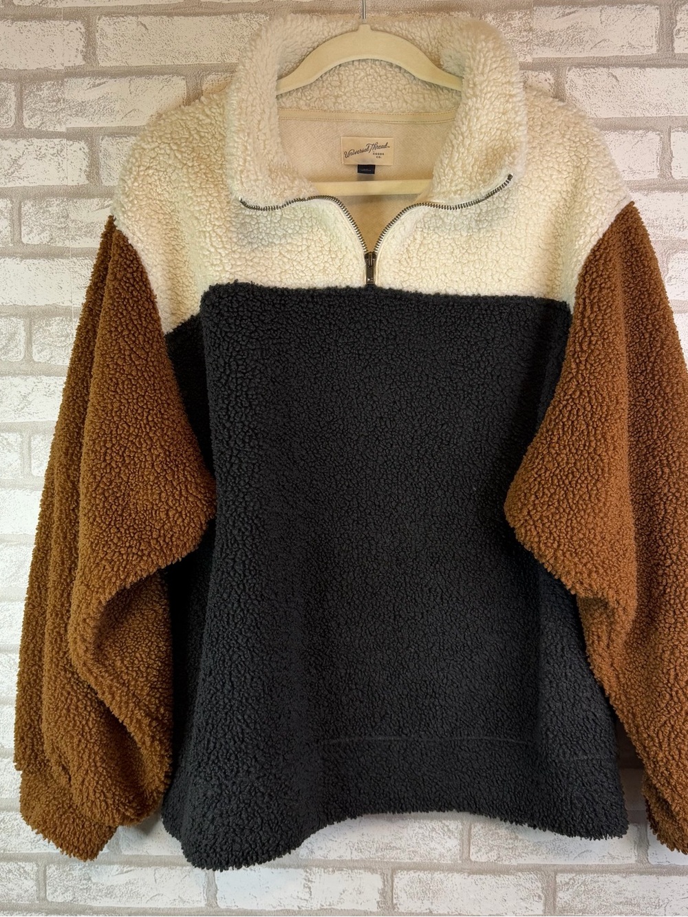 Universal Thread Colorblock Teddy Pullover Jacket Black/Brown/Cream Women’s XXL